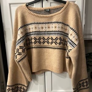 Wild Fable Tan and Black Geometric Chic Crop Sweater